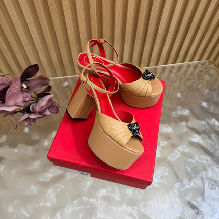 VALENTINO 26S PLATFORM SANDALS 110 MM IN DARK BEIGE GATHERED CALFSKIN