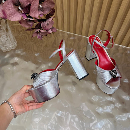 VALENTINO 26S PLATFORM SANDALS 110 MM IN SILVER GATHERED CALFSKIN