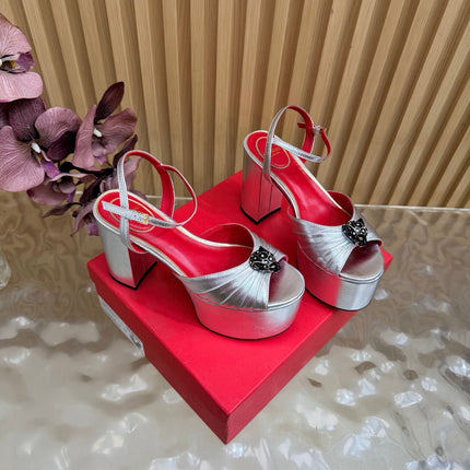 VALENTINO 26S PLATFORM SANDALS 110 MM IN SILVER GATHERED CALFSKIN