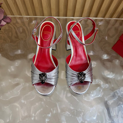 VALENTINO 26S PLATFORM SANDALS 110 MM IN SILVER GATHERED CALFSKIN