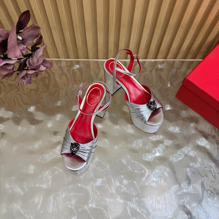 VALENTINO 26S PLATFORM SANDALS 110 MM IN SILVER GATHERED CALFSKIN