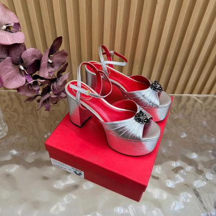 VALENTINO 26S PLATFORM SANDALS 110 MM IN SILVER GATHERED CALFSKIN
