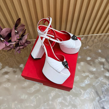 VALENTINO 26S PLATFORM SANDALS 110 MM IN WHITE GATHERED CALFSKIN
