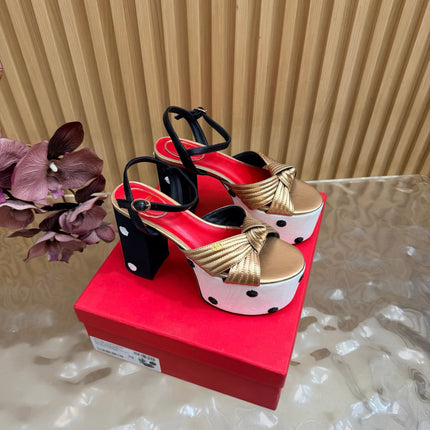 VALENTINO 26S PLATFORM SANDALS 110 MM IN MULTICOLOR GATHERED CALFSKIN AND FABRIC