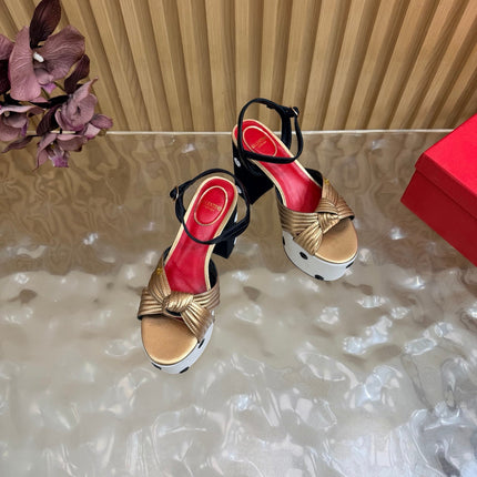 VALENTINO 26S PLATFORM SANDALS 110 MM IN MULTICOLOR GATHERED CALFSKIN AND FABRIC