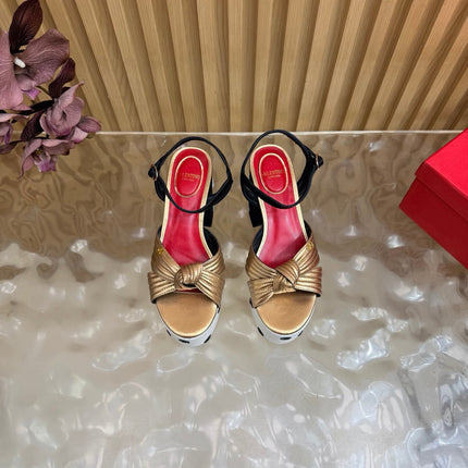 VALENTINO 26S PLATFORM SANDALS 110 MM IN MULTICOLOR GATHERED CALFSKIN AND FABRIC