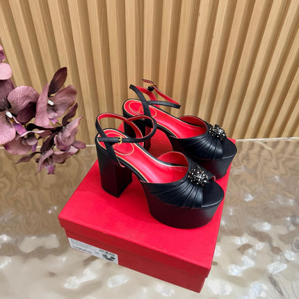 VALENTINO 26S PLATFORM SANDALS 110 MM IN BLACK GATHERED CALFSKIN