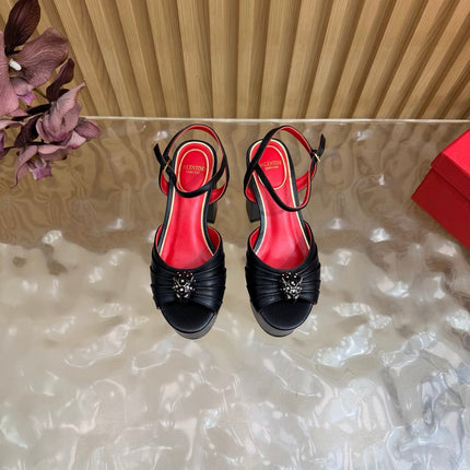 VALENTINO 26S PLATFORM SANDALS 110 MM IN BLACK GATHERED CALFSKIN