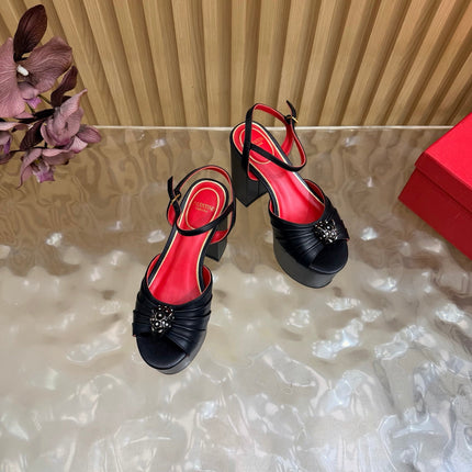 VALENTINO 26S PLATFORM SANDALS 110 MM IN BLACK GATHERED CALFSKIN