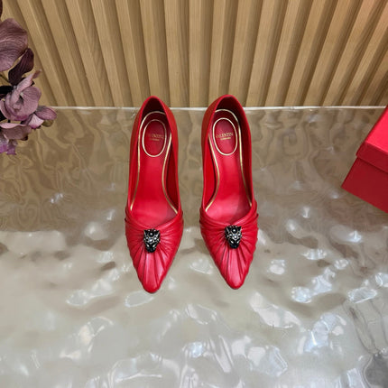 VALENTINO 26S HIGH-HEEL 100 MM IN RED GATHERED CALFSKIN