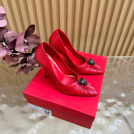 VALENTINO 26S HIGH-HEEL 100 MM IN RED GATHERED CALFSKIN