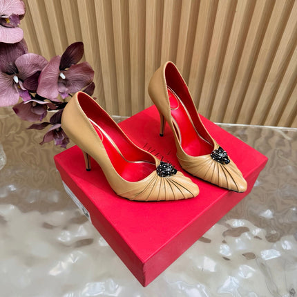 VALENTINO 26S HIGH-HEEL 100 MM IN DARK BEIGE GATHERED CALFSKIN