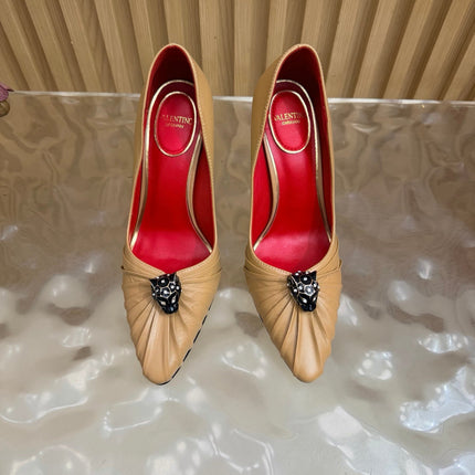 VALENTINO 26S HIGH-HEEL 100 MM IN DARK BEIGE GATHERED CALFSKIN