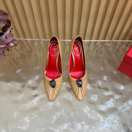 VALENTINO 26S HIGH-HEEL 100 MM IN DARK BEIGE GATHERED CALFSKIN
