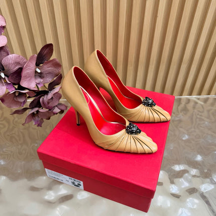 VALENTINO 26S HIGH-HEEL 100 MM IN DARK BEIGE GATHERED CALFSKIN