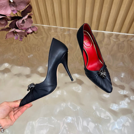 VALENTINO 26S HIGH-HEEL 100 MM IN BLACK GATHERED CALFSKIN