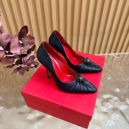 VALENTINO 26S HIGH-HEEL 100 MM IN BLACK GATHERED CALFSKIN
