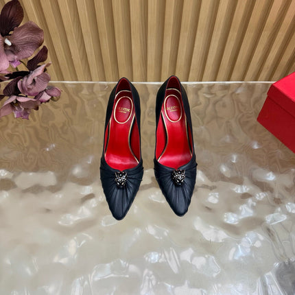 VALENTINO 26S HIGH-HEEL 100 MM IN BLACK GATHERED CALFSKIN
