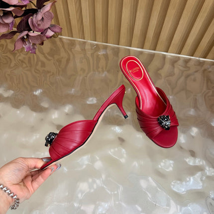 VALENTINO 26S HIGH-HEEL SANDALS 50 MM IN DARK RED GATHERED CALFSKIN