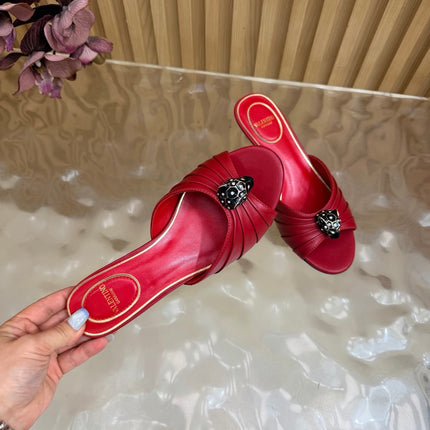 VALENTINO 26S HIGH-HEEL SANDALS 50 MM IN DARK RED GATHERED CALFSKIN