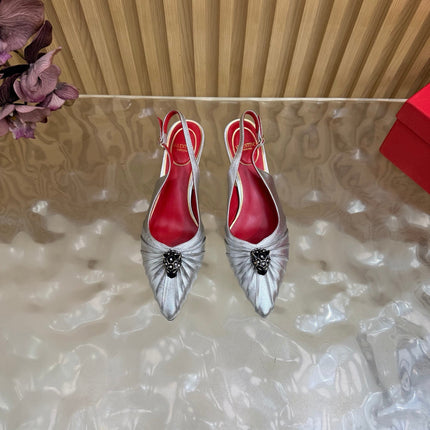 VALENTINO 26S SLINGBACK PUMPS 50 MM IN SILVER CALFSKIN
