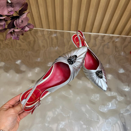 VALENTINO 26S SLINGBACK PUMPS 50 MM IN SILVER CALFSKIN