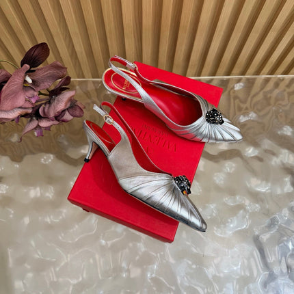 VALENTINO 26S SLINGBACK PUMPS 50 MM IN SILVER CALFSKIN