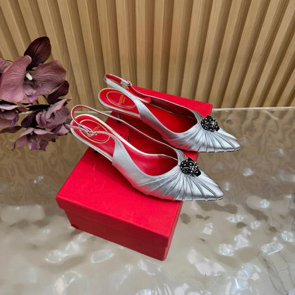 VALENTINO 26S SLINGBACK PUMPS 50 MM IN SILVER CALFSKIN
