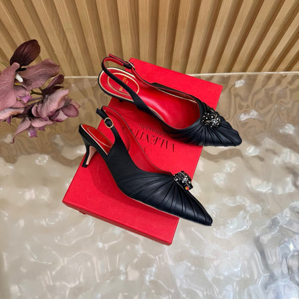 VALENTINO 26S SLINGBACK PUMPS 50 MM IN BLACK CALFSKIN