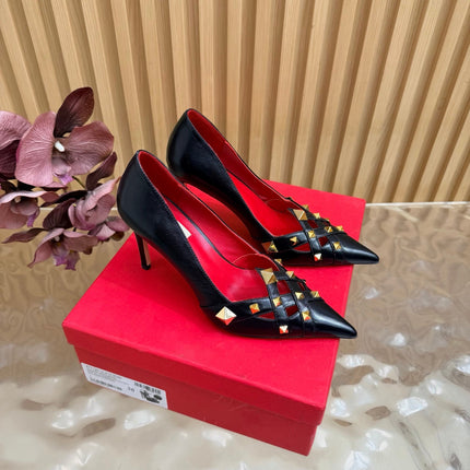 VALENTINO 26S STUDDED POINTED TOE PUMPS 90 MM IN BLACK CALFSKIN