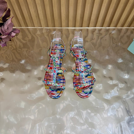 AQUAZZURA 26S FLAT SANDALS IN MULTICOLOR SNAKESKIN CRYSTAL EMBELLISHED