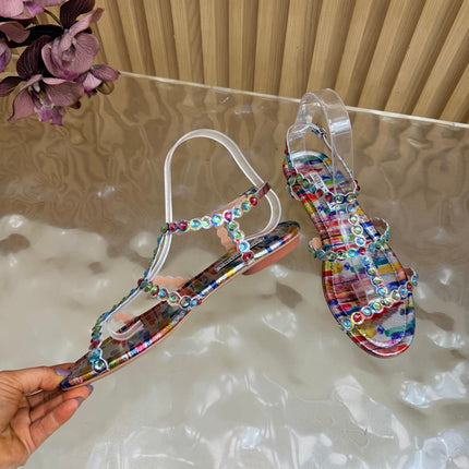 AQUAZZURA 26S FLAT SANDALS IN MULTICOLOR SNAKESKIN CRYSTAL EMBELLISHED
