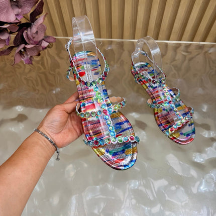 AQUAZZURA 26S FLAT SANDALS IN MULTICOLOR SNAKESKIN CRYSTAL EMBELLISHED