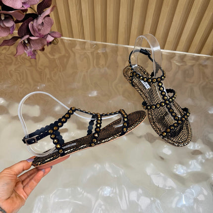 AQUAZZURA 26S FLAT SANDALS IN BRONZE METALLIC SNAKESKIN CRYSTAL EMBELLISHED STYLE 2