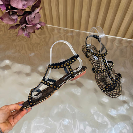 AQUAZZURA 26S FLAT SANDALS IN BRONZE METALLIC SNAKESKIN CRYSTAL EMBELLISHED STYLE 2