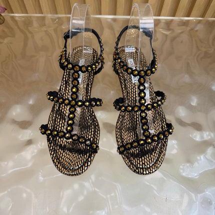 AQUAZZURA 26S FLAT SANDALS IN BRONZE METALLIC SNAKESKIN CRYSTAL EMBELLISHED STYLE 2