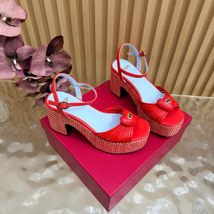 VALENTINO 26S PLATFORM SANDALS 90 MM IN RED CALFSKIN WOVEN FABRIC