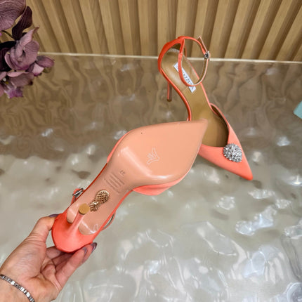 AQUAZZURA 26S POINTED-TOE HIGH HEELS 100 MM IN ORANGE SATIN