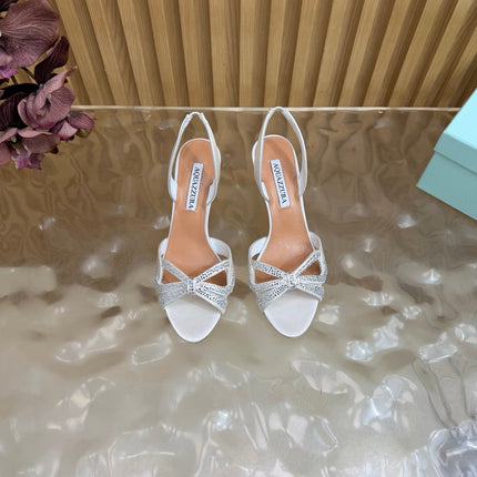 AQUAZZURA 26S HEELED SANDALS 75 MM IN OFF WHITE SATIN