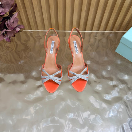 AQUAZZURA 26S HEELED SANDALS 75 MM IN ORANGE SATIN
