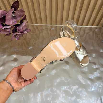 PRADA 26S BLOCK HEEL SANDALS 75 MM IN LIGHT GOLD CALFSKIN 