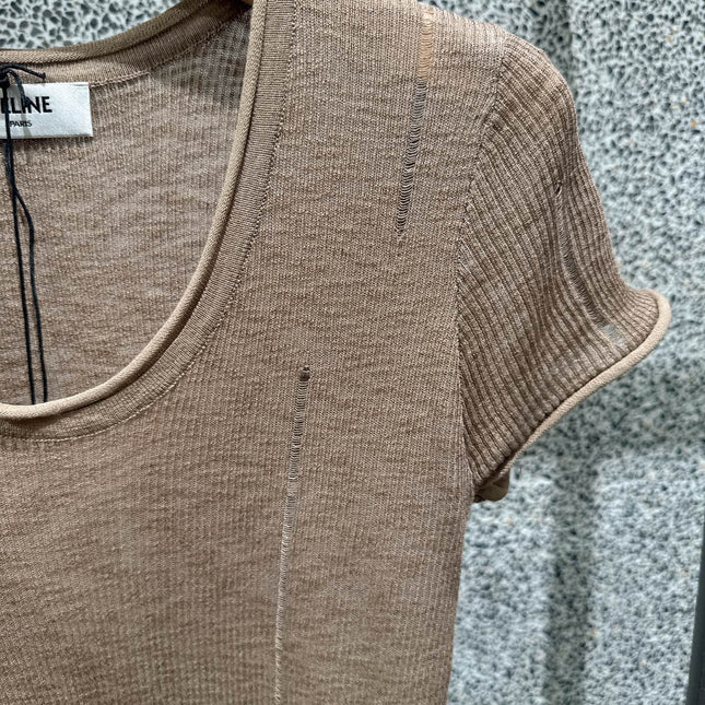 CELINE 26S SHORT-SLEEVE KNIT TOP 464