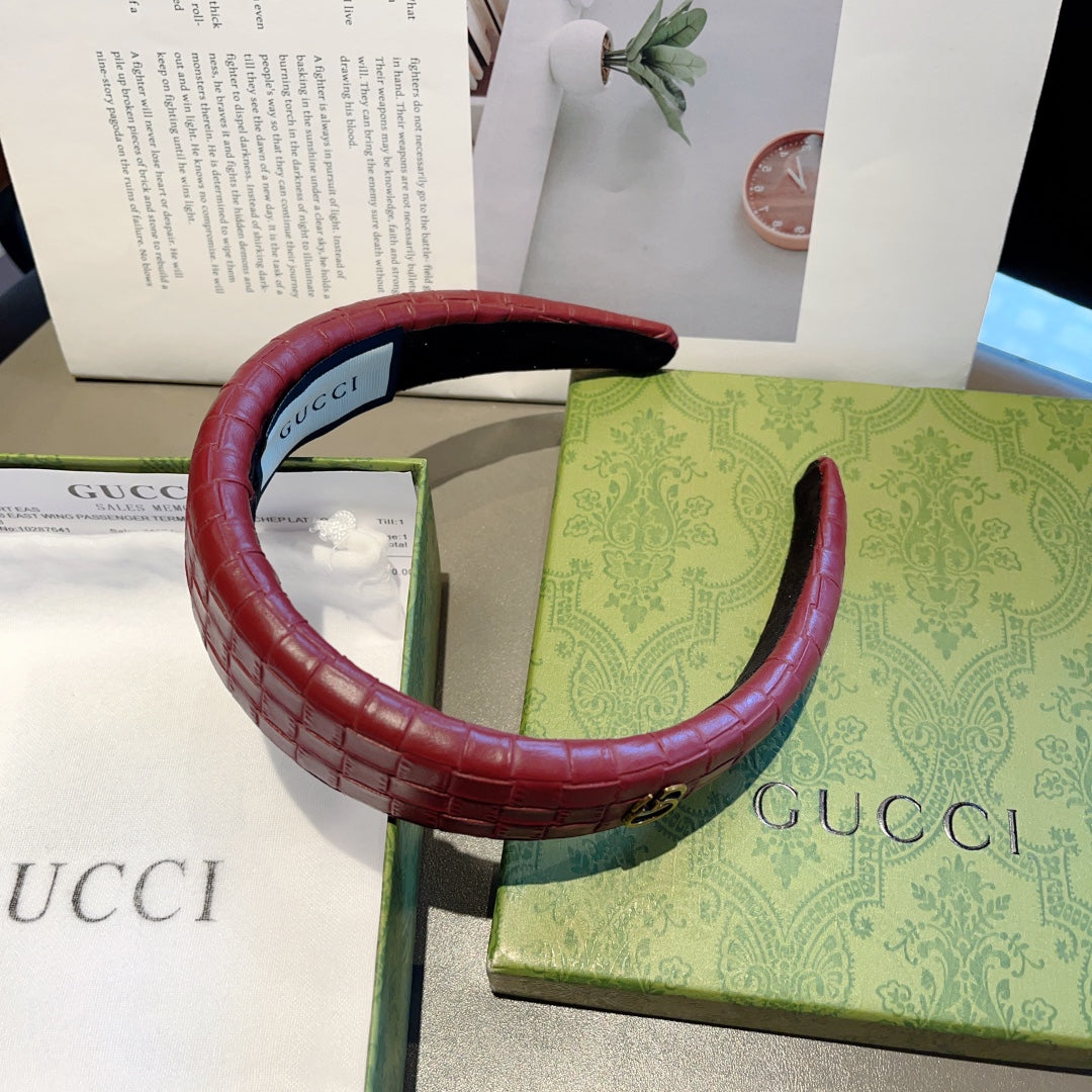 BURGUNDY RED HAIRBAND CALFSKIN 374075