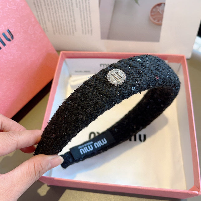 THICK HEADBAND IN BLACK TWEED EMBELLISHED SEQUINS 406047