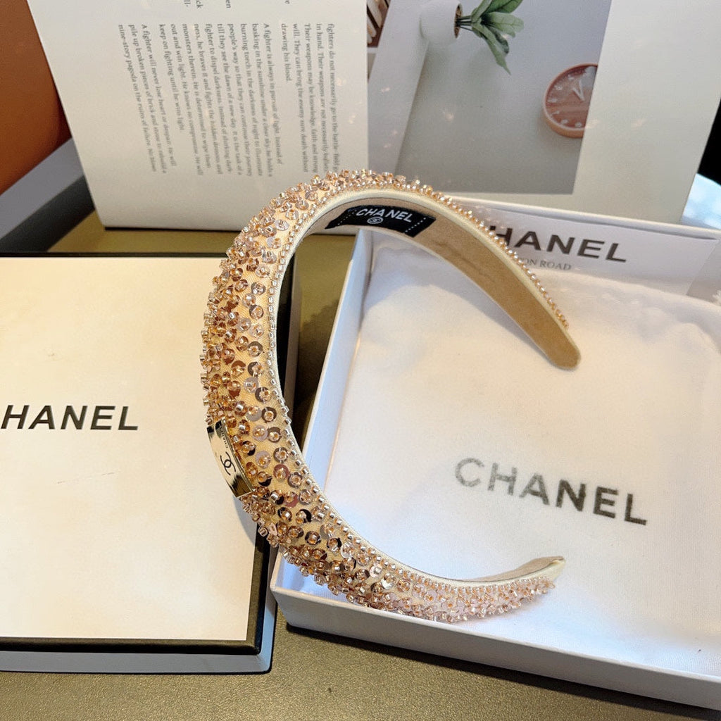 LIGHT GOLD FABRIC WITH SEQUINS HAIRBAND 412427