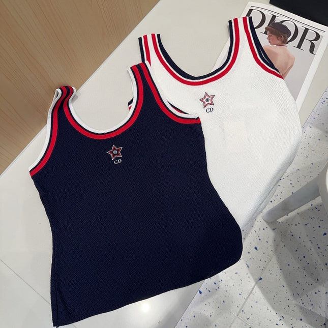 TANK TOP 610347 IN NAVY BLUE COTTON RIBBED RED TRIM