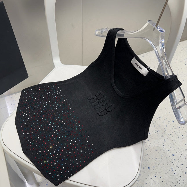 TANK TOP 640626 IN BLACK COTTON MUTILCOLOR CRYSTAL