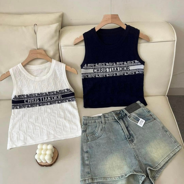 SLEEVELESS TOP 643221 IN BLACK COTTON WHITE LOGO