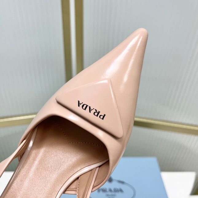 PRADA 26S SLINGBACK HIGH HEEL SANDALS 75MM IN NUDE CALFSKIN WITH LOGO