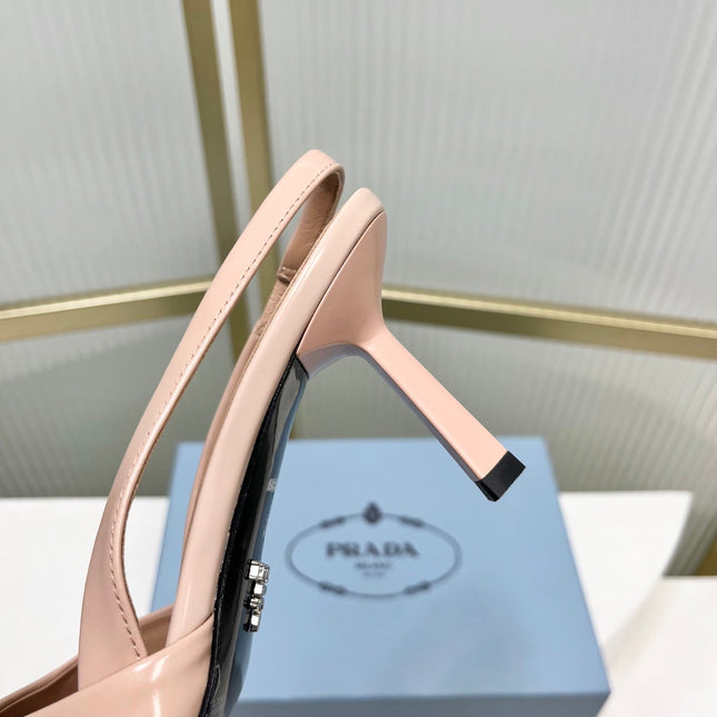 PRADA 26S SLINGBACK HIGH HEEL SANDALS 75MM IN NUDE CALFSKIN WITH LOGO